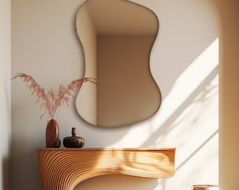 Frameless Large Asymmetrical Wave Wall Mirror: Modern Design Unframed