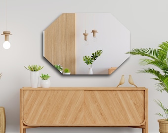 Octagon Frameless Wall Mirror | Unframed Geometric Bathroom Vanity Entryway Contemporary Living Room Home Decor