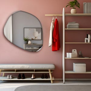 Frameless Asymmetrical Round Circular Wall Mirror, Unframed Irregular Framed Mirror, Stylish Modern Home Decor  Bathroom Entryway Mirror
