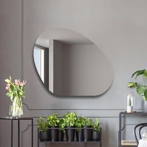 Frameless Half Round Circular Wall Mirror ,Unframed Semicircle Aesthetic Cut Mirror for Living Room, Large Modern Chic Design for Home Décor