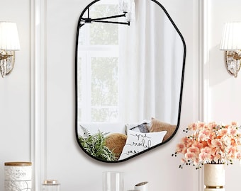 Asymmetrical Wood Wall Mirror, Modern Organic Bathroom Vanity , Wooden Accent Mirror for Entryway Bedroom