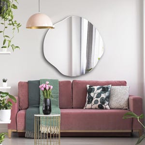 Frameless Asymmetrical Round Circular Wall Mirror, Unfamed Bathroom Entryway Mirror Irregular Mirror, Stylish Modern Home Decor Mirror
