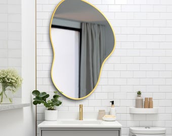 Irregular Wood Wall Mirror: Modern Asymmetrical Accent, Organic Shaped Mirror