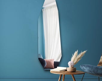 Frameless Asymmetrical Full-Length Mirror: Modern Chic Unframed Wall Mirror,  Bathroom Entryway Livingroom Organic