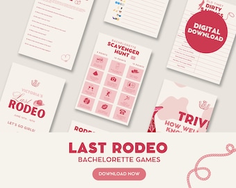 Paquete de juegos imprimibles de Last Rodeo Western Cowgirl Bachelorette / Descarga digital / Descarga instantánea / BONIFICACIÓN: Trivia personalizada