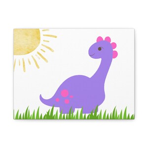 Whimsical Dinosaur Canvas Art, Colorful Nursery Decor, Kids Room Wall Art, Birthday Gift, Playroom Decoration, Child&#39;s Room