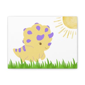 Whimsical Dinosaur Canvas Art, Colorful Nursery Decor, Kids Room Wall Art, Birthday Gift, Playroom Decoration, Child&#39;s Room