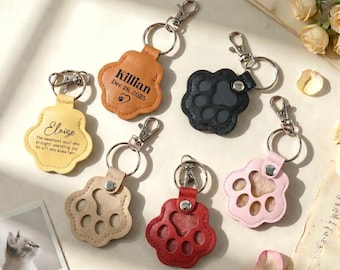 Personalized Pet Fur Keepsake Keychain, Dog and Cat Hair Storage, Memorial Paw Print Leather Pouch, Pet Loss Gift, Pet Memorial Gift