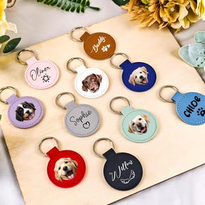 Custom Dog Photo Leather Keychain,Personalised Pet Portrait Name Leather Keyring,Dog Mom & Dad Gifts,Pet Memorial Gift,Gift for Pet Lovers