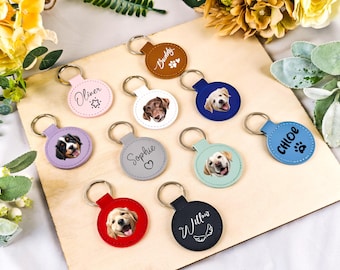 Custom Dog Portrait Keychain, Personalized Pet Memorial, Leather Keyring