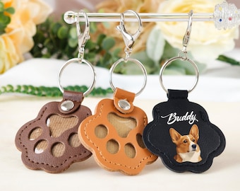 Personalized Pet  Hair Portrait Keychain, Fur Memorial, Paw Print Leather Pouch, Custom Dog Cat Memorial Fur Keepsake, Pet Loss Gift