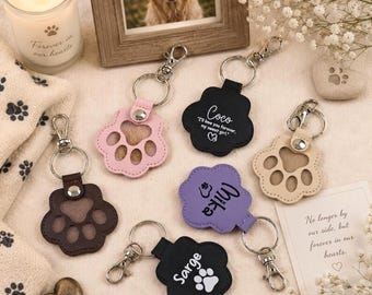 Pet Hair Keychain with Pawprint Personalized, Engraved Paw Print Keepsake, Dog Cat Fur Keyring, Pet Memorial Gift, Gift for Pet Lovers
