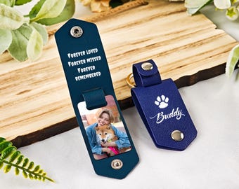 Custom Photo Leather Keychain, Pet Memorial Gift