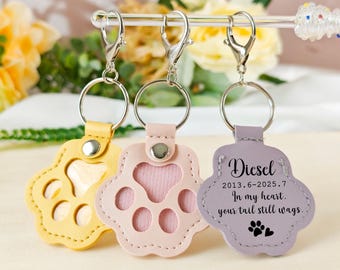 Personalized Cat Memorial Keychain, Pet Hair Keepsake, Leather Pouch