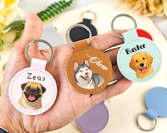 Personalized Pet Portrait Keychain, Leather Picture Keychain, Custom Dog Cat Memorial Gift, Pet Loss Gift, Custom Keyring Charm Anniversary