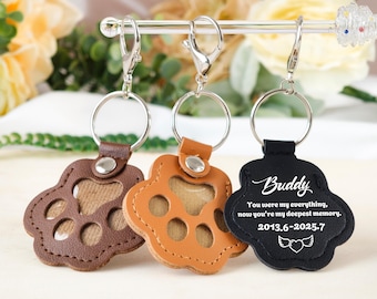 Llavero personalizado de piel de mascota, con huella de pata de cuero, regalo conmemorativo
