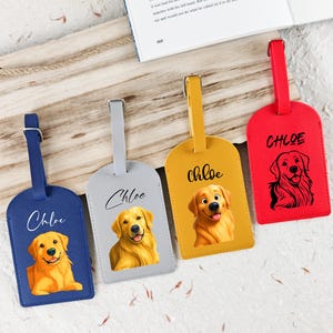 Personalized Pet Photo Luggage Tag, Custom Leather Dog Cat Travel Tag, Engraved Name Pet Bag Tag, Pet Portrait Backpack Tag, Suitcase ID Tag