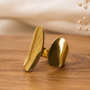 18K Gold Plated Sculptural Ring | Abstract Open Statement Jewelry