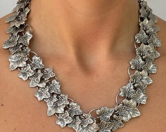 Handmade Silver Plated Ivy Leaf Statement Necklace, Vintage Style