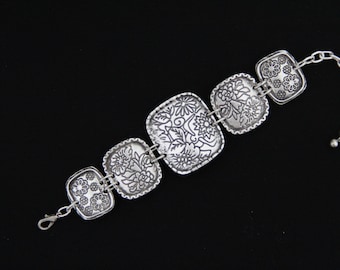 Engraved Silver Bohemian Bracelet: Adjustable Vintage Ethnic Jewelry
