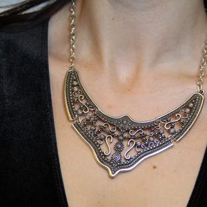 Black Engraved Ethnic Style Statement Collar Necklace Boho Chic