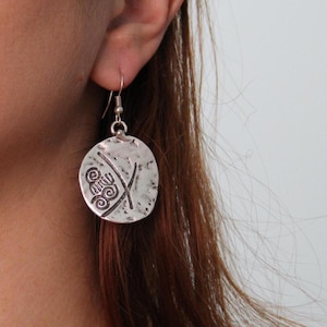 Handmade Engraved Silver Dangle Earrings: Bohemian Ethnic Jewelry