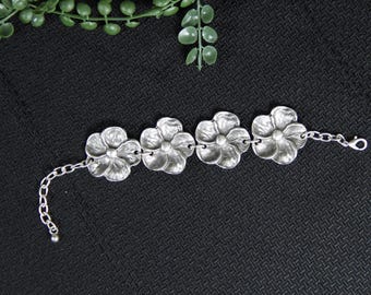 Handmade Silver Flower Cuff Bracelet: Chunky Boho Statement Jewelry