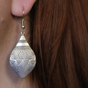 Handmade Engraved Silver Dangle Earrings: Boho Chic Jewelry