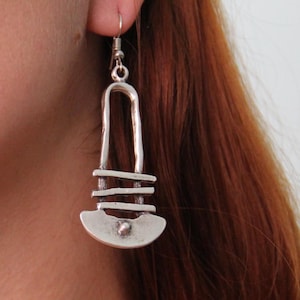 Bohemian Geometric Dangle Earrings: Handmade Silver