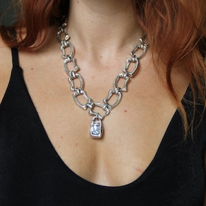 Silver Statement Necklace: Large Stone Pendant