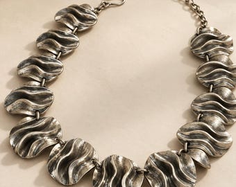 Handmade Bib Necklace , Sculptural Linked Silver Statement Jewelry