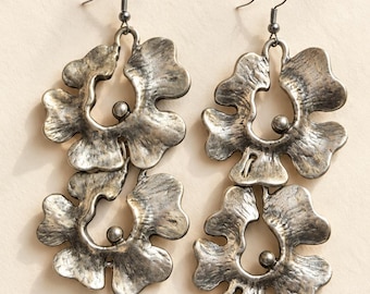 Large Silver Dangle Earrings, Handmade Sculptural Statement Jewelry