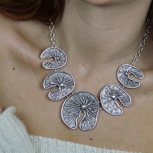 Handmade Silver Lily Pad Necklace: Boho Chic Statement Jewelry