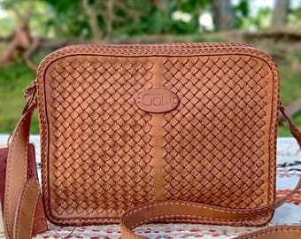 Brown Woven Leather Shoulder Bag: Handmade Braided Leather Purse