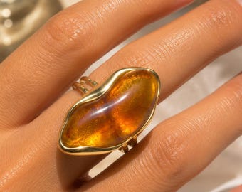 Resin Statement Ring | 18K Gold Plated Stainless Steel, Waterproof Cocktail Adjustable Ring