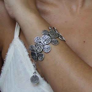 Hammered Silver Bohemian Bracelet: Adjustable Vintage Style Jewelry