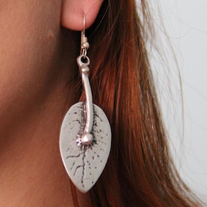 Silver Leaf Dangle Earrings: Handmade Bohemian Ethnic Jewelry