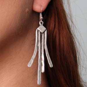Handmade Silver Long Dangle Earrings: Boho Statement Jewelry