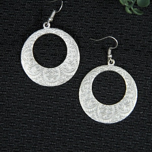 Engraved Silver Statement Earrings: Handmade Boho Jewelry