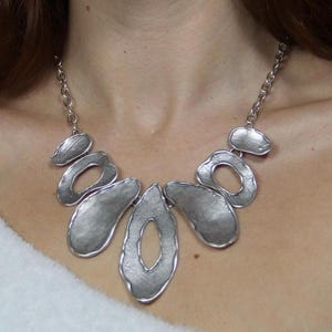 Large Pewter Pendant Necklace: Silver Boho Statement Piece
