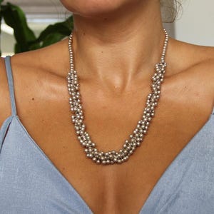 Chic Silver Beaded Statement Necklace: Minimalist Jewelry