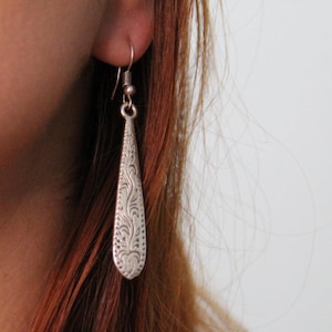Engraved Dangle Earrings: Handmade Silver Ethnic Statement Jewelry