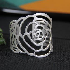 Cuff Silver Rose Bracelet for women gift idea statement unique jewelry gift idea boho style wide bracelet silver handmade stylish jewelry