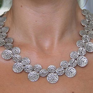 Hammered Statement  Silver Necklace: Handmade Ethnic Bold Jewelry