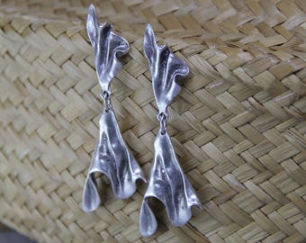 Sculptural Earrings: Bold Handmade Abstract Silver Drop Jewelry
