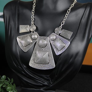 Statement Silver Pendant Necklace: Geometrical Design Jewelry
