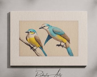 Impressão de pássaros vintage: arte ornitológica colorida (download digital)