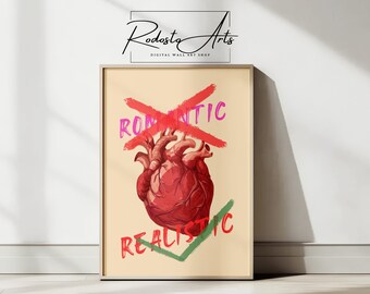 Anti Romantic Wall Art, Valentine's Day Gift, Funny Illustration, Realistic Heart Anatomy Art Print,  Real Heart Poster, Quirky Home Decor