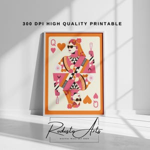 Trendy Queen of Hearts Wall Art, Girly Room Decor, Maximalist Poster, Valentine’s Day Gift, Retro Art, Funky Art Prints, Lucky You Wall Art