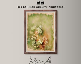 Vintage Floral Print, Floral Wall Art, Green Printable Decor, Boho Wall Decor, Natural Painting, Minimalist Floral Printable, Green Backdrop
